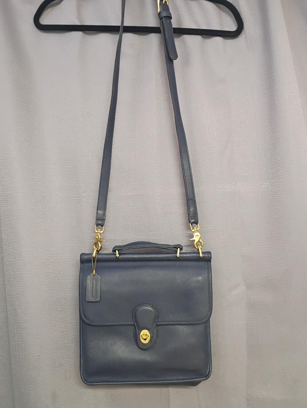 ❤️LN 4 COACH NAVY WILLIS 9927 USA Tan Glove Leather Top Handle Crossbody Purse